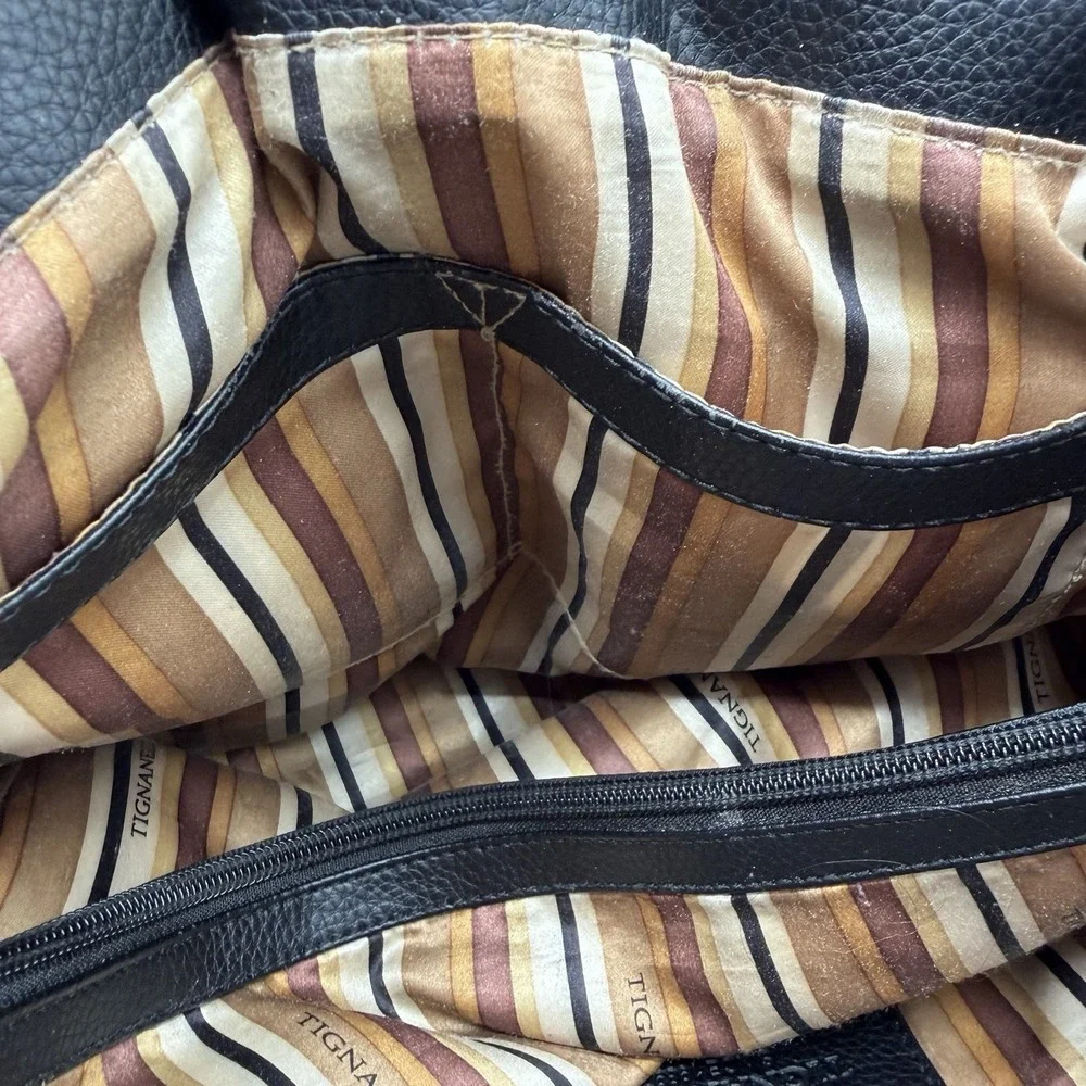 Tignanello Perfect Pockets Tote Colorblock Pebbled Leather Taupe/Black Y2K Style